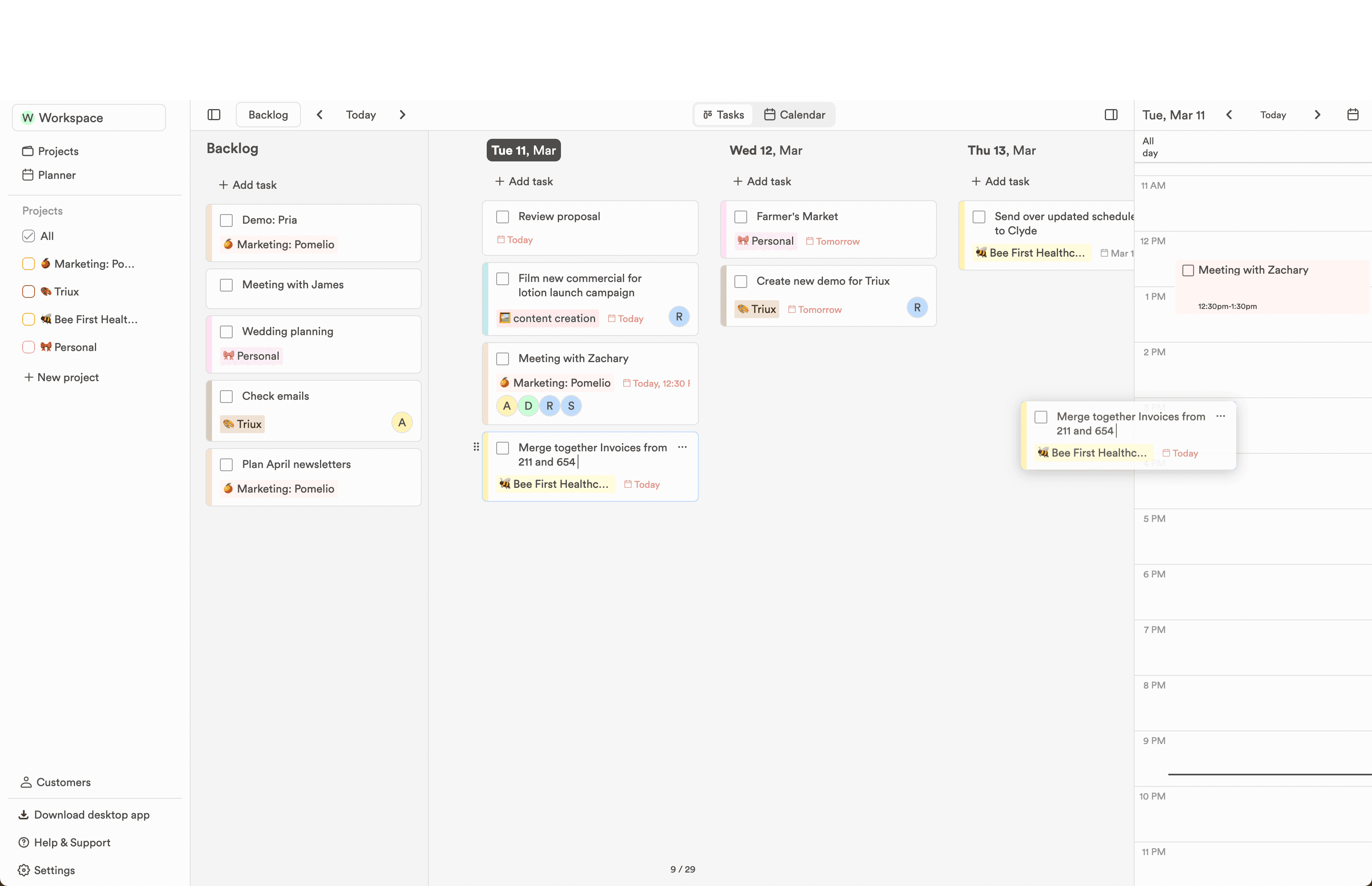 Time blocking in the ProjectBook app
